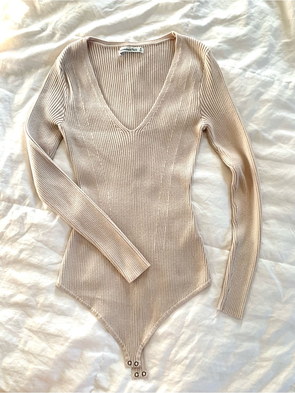Abercrombie and Fitch Cream Ribbed knit sweater, long sleeve bodysuit. Medium